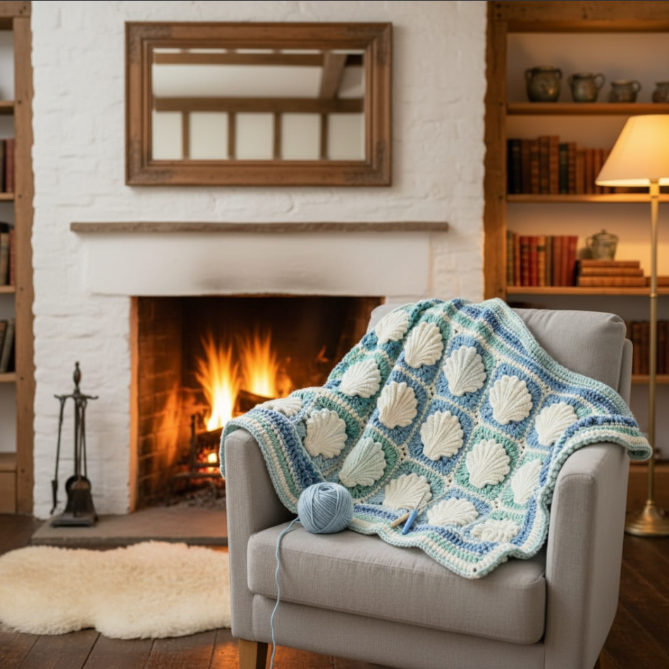 Modern Shells Blanket Crochet Pattern – Easy Textured Afghan for Beginners – Ocean Shell Stitch Baby